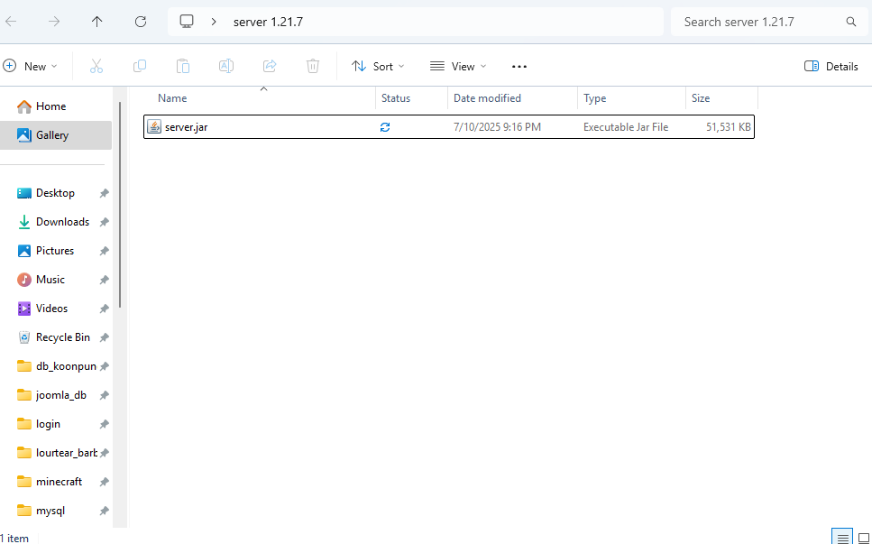 นำไฟล์ PaperMC ที่ดาวโหลดมาใส่ใน Folder ที่สร้างเอาไว้